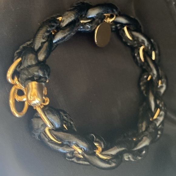 Fashion twisted vegan leather gold tone bracelet with charm - Picture 2 of 2